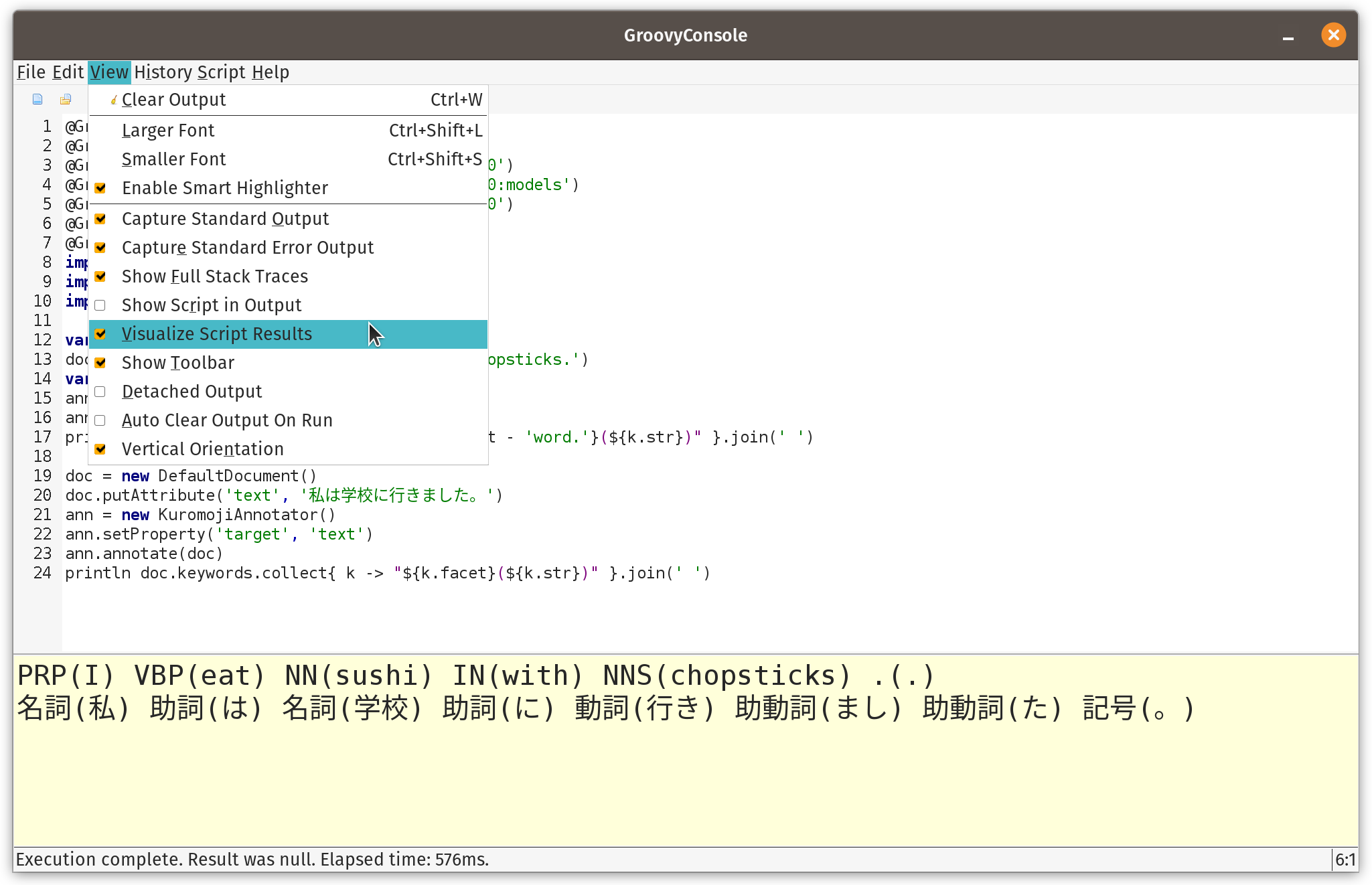 How to enable visualization in the groovyconsole